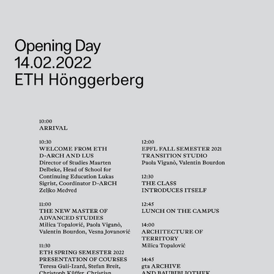 14.02.2022 | Opening Day. Master of Advanced Studies in Urban and Territorial Design. ETHZ-EPFL